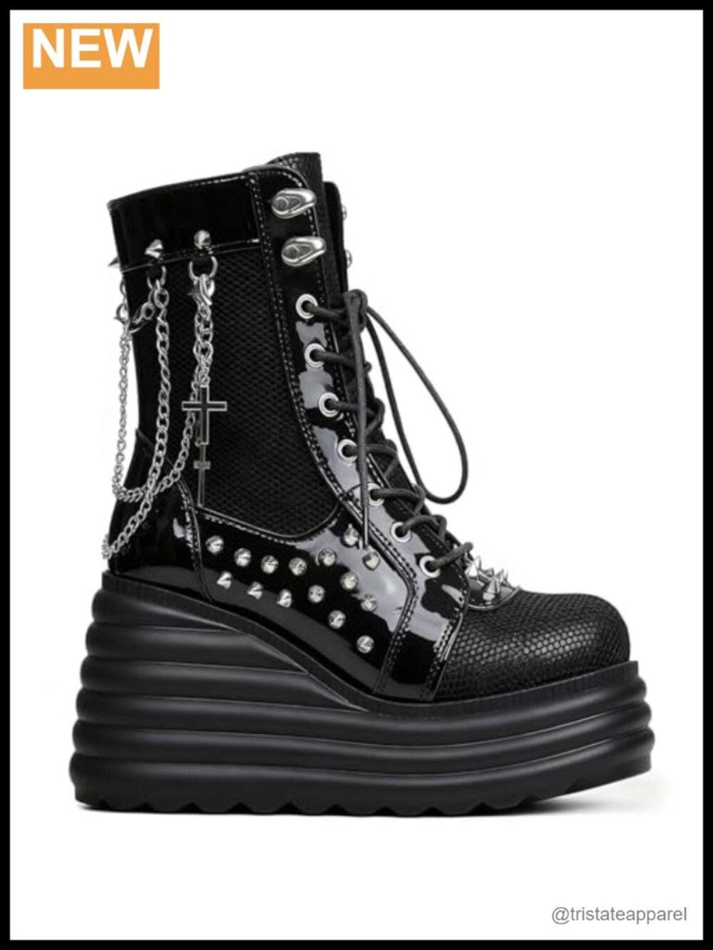 Goth Chunky Ankle Boots for Women - Bat Buckle Platform Lace Up Combat Bootie